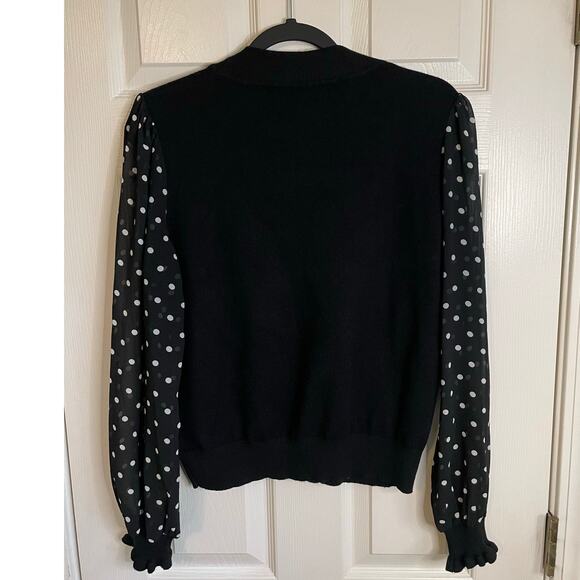 Nanette Lepore Mock Neck Sweater Sz L Polka Dot Sleeves Black White Shabby Chic - Picture 3 of 10